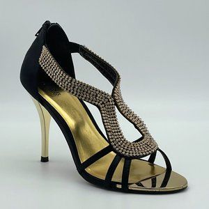 Valenti Franco Jewel 1 Black Open Toe Rhinestone Stiletto High Heels